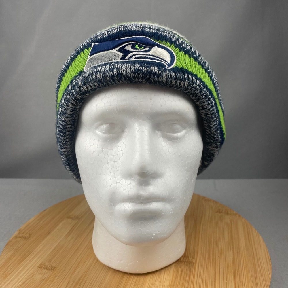 Seattle Seahawks Knit Beanie Pom Pom NFL Football Team Green Blue Gray